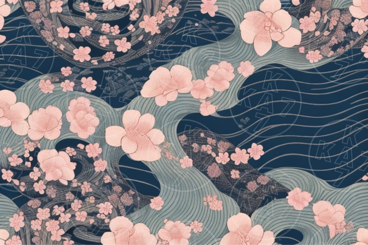 Japanese Cherry Blossom Wave Pattern, a Pattern Graphic by KA7-Designs (Photo 10 of 10)