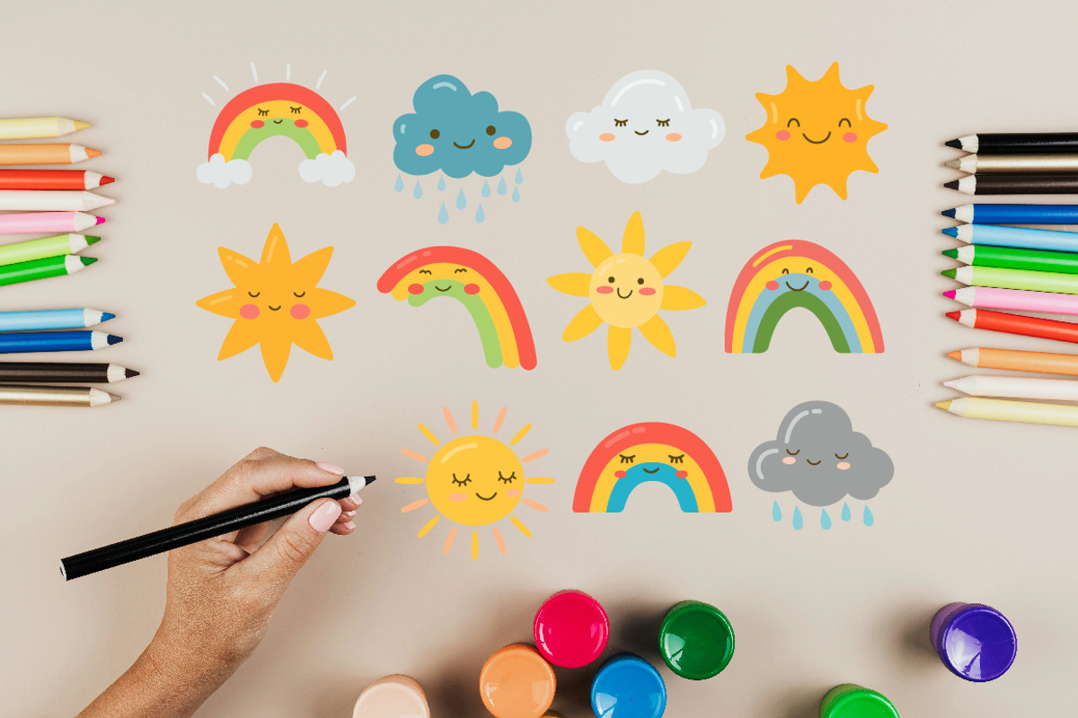 20 Cute Rain Cloud Sun Star Rainbow, a Decorative Illustration by jongcreative (Photo 3 of 9)