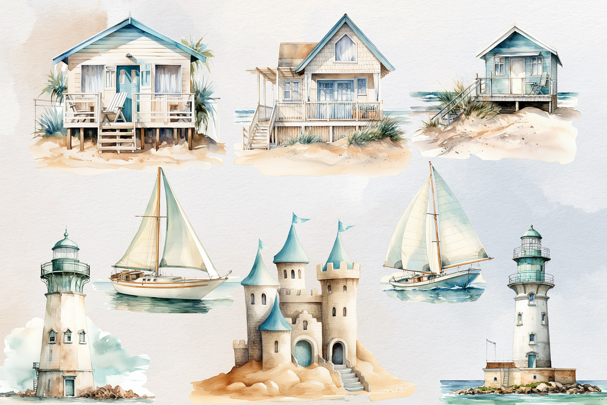 Sand & Sea Beach Day Clipart, an Illustration by NadiaTheronArt (Photo 4 of 5)
