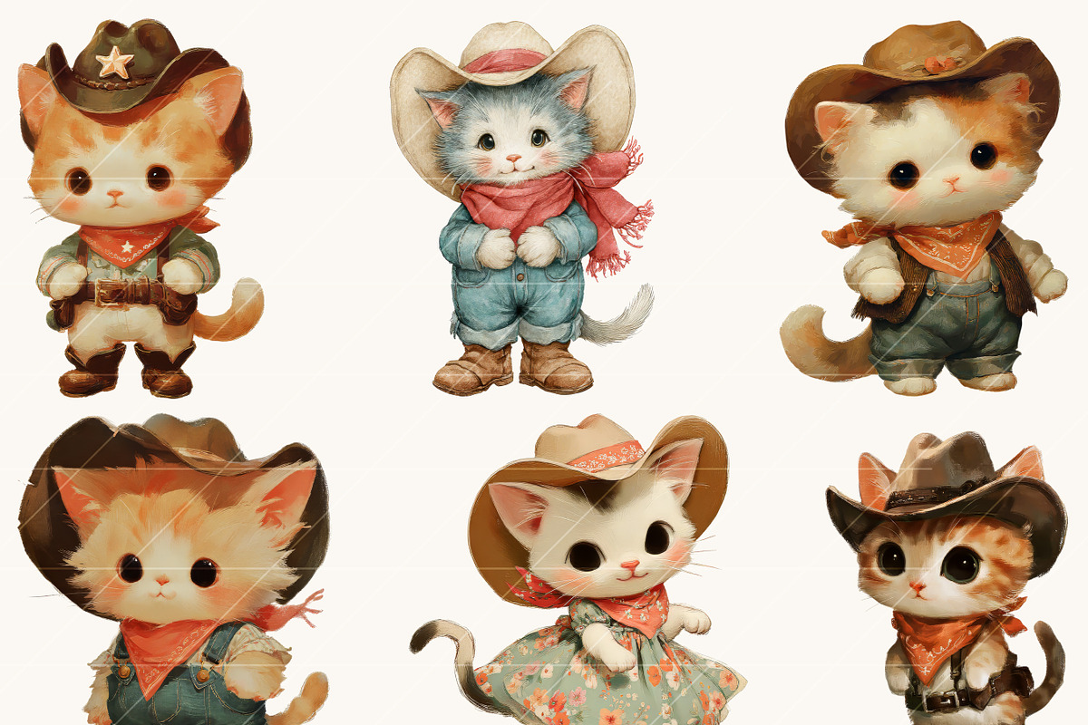 Vintage Cowboy & Cowgirl Cats, an Animal Illustration by BusyDaydesign (Photo 5 of 9)