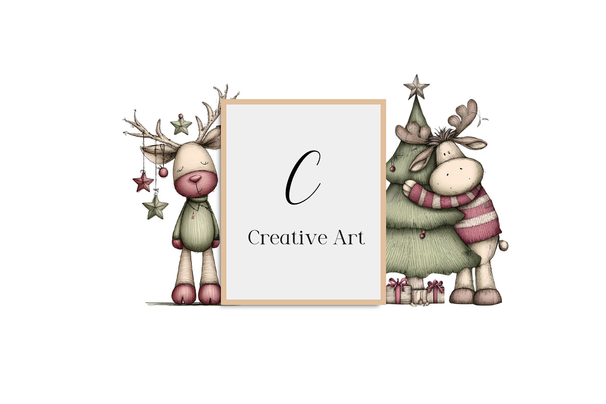 Whimsical Christmas Reindeer Clipart, an Illustration by Creative Art (Photo 9 of 13)