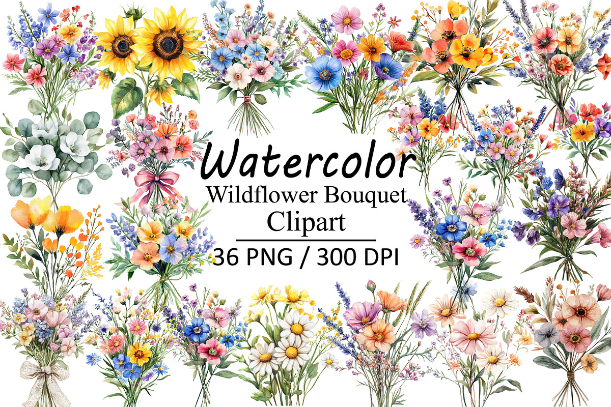 Watercolor Wildflower Bouquet, an Illustration by Design Market (Photo 1 of 3)