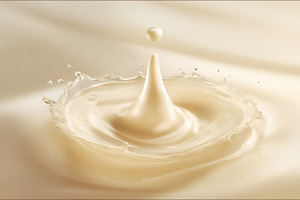 Drop of milk impacting smooth liquid, forming a perfect splash c, a Photo by Studio ANNA
