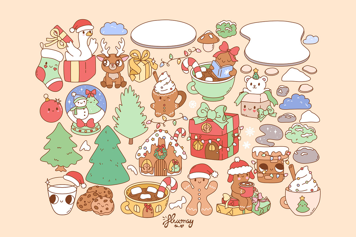 Cute Cozy Christmas Clipart Bundle, a Seasonal Illustration by Huxmay (Photo 3 of 8)