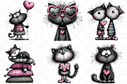 Whimsical Valentines Cat Clipart, an Animal Illustration by Black Bird Studio (Thumbnail 2 of 6)