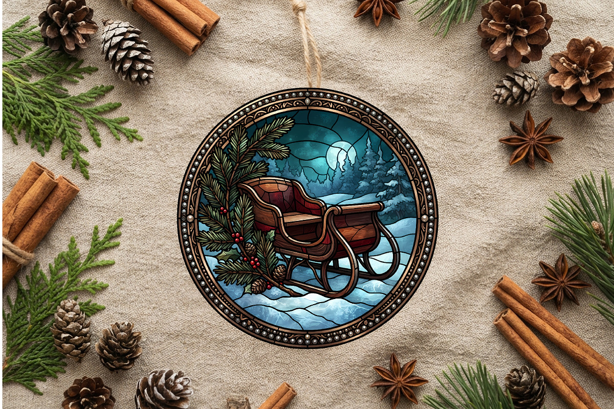 Stained Glass Sleigh Ornament Art, an Animal Illustration by CrexoraLab (Photo 2 of 3)