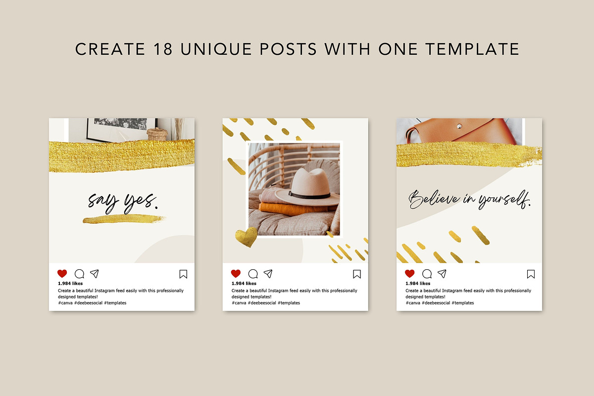 Gold Instagram Puzzle Feed Canva, a Social Media Template by DeeBeeDesign