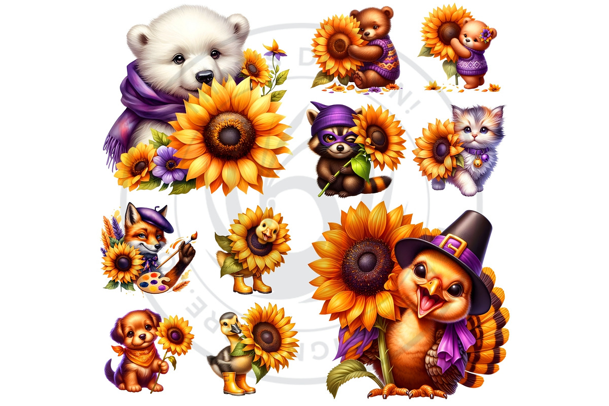 Autumn Animals & Sunflowers PNG, a Seasonal Illustration by ThatsDesignArt (Photo 8 of 10)