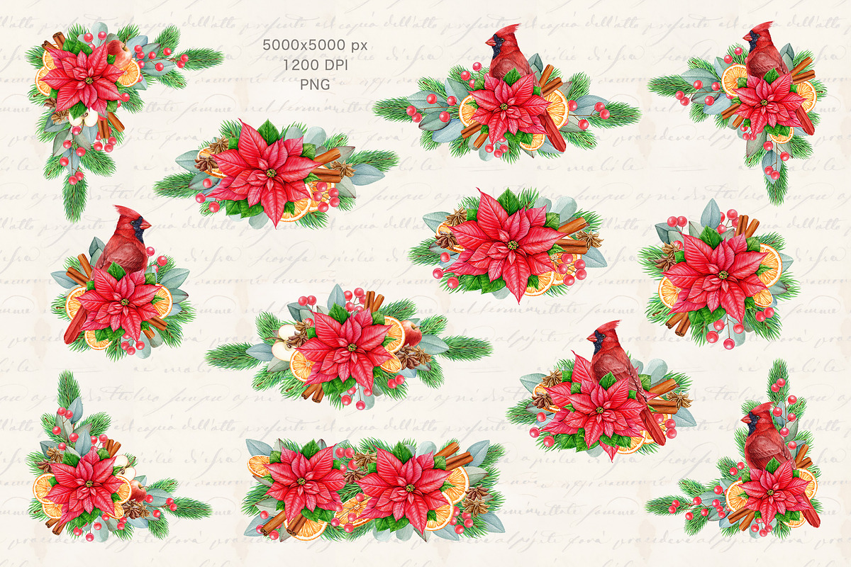 Christmas Watercolor Clipart Set, a Seasonal Illustration by AnitaPol (Photo 4 of 15)