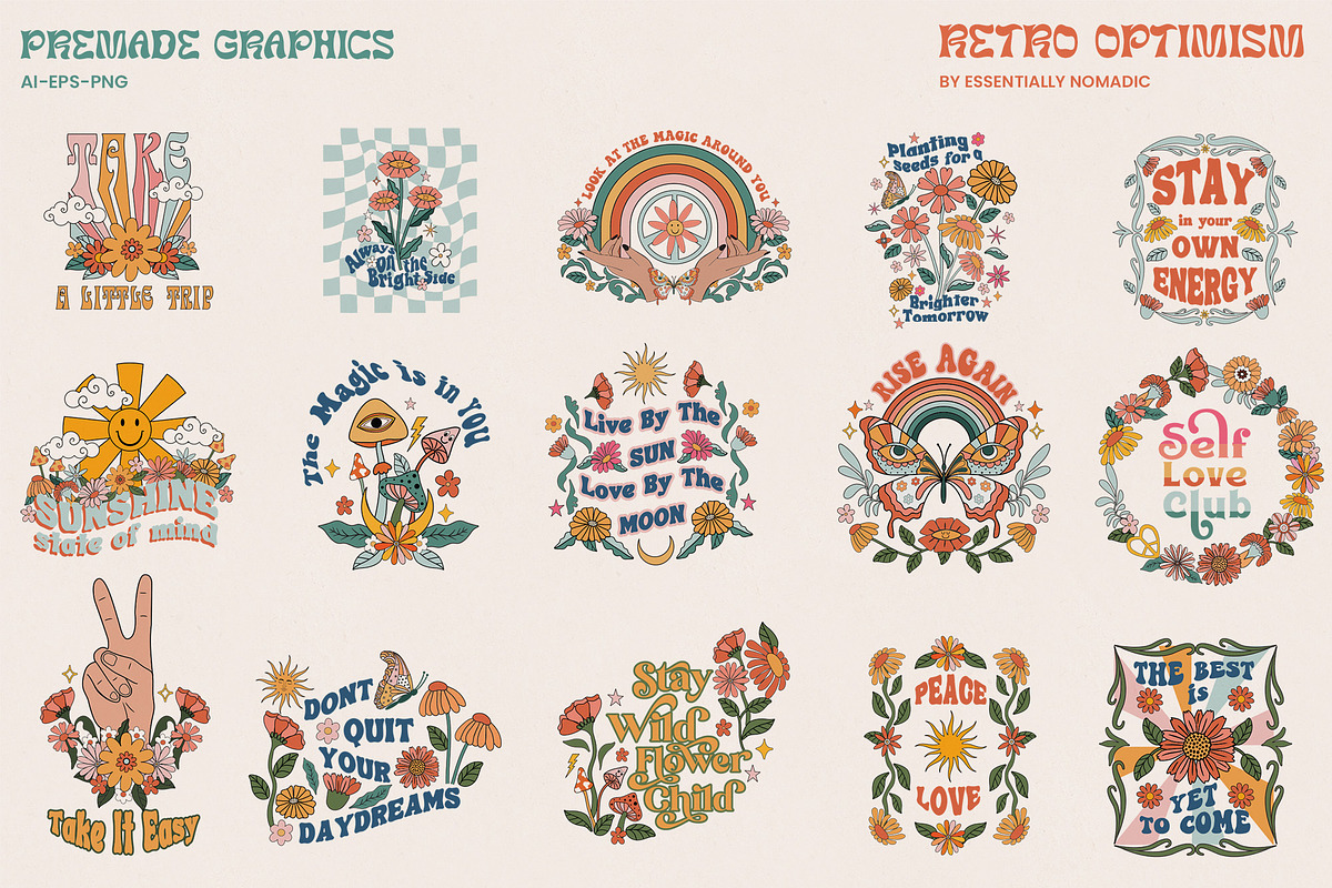 Retro Optimism Graphic Collection, an Illustration by Essentially Nomadic