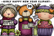 Girly Happy New Year CLIPART, an Illustration by CreationArt (Thumbnail 1 of 7)