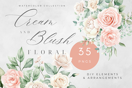 Cream Blush DIY Floral Clipart Set