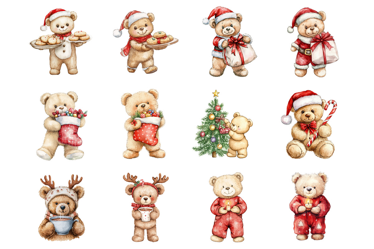 Cute Christmas Teddy Bear Clipart, an Illustration by Design Market (Photo 3 of 3)