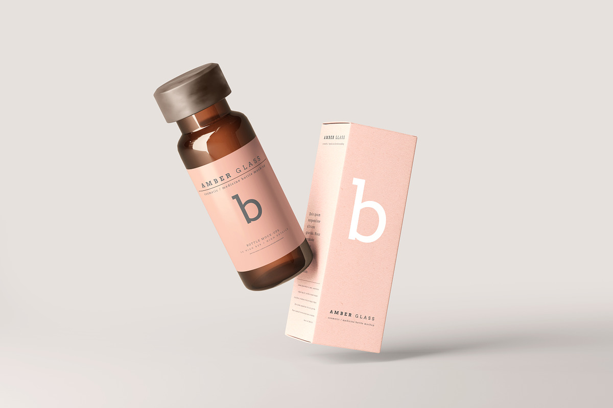 Amber Glass Vial Bottle Mockups, a Cups & Container Mockup by pmvch (Photo 7 of 20)