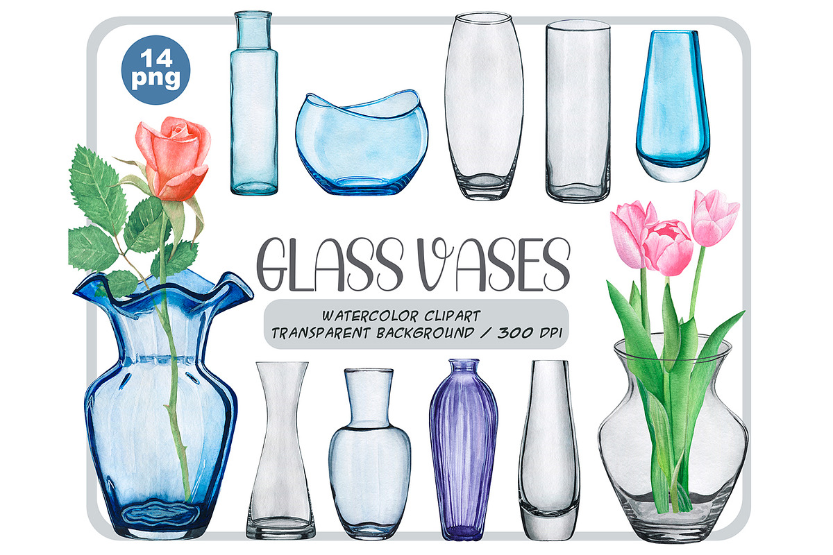 Watercolor glass vases clipart set, an Illustration by ArtfulStudio (Photo 1 of 9)