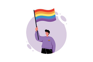 Person holding a rainbow flag in a f, an Illustration by designvectx