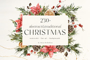 Christmas watercolor floral clipart, a Seasonal Illustration by Yuliya Derbisheva (Thumbnail 1 of 13)