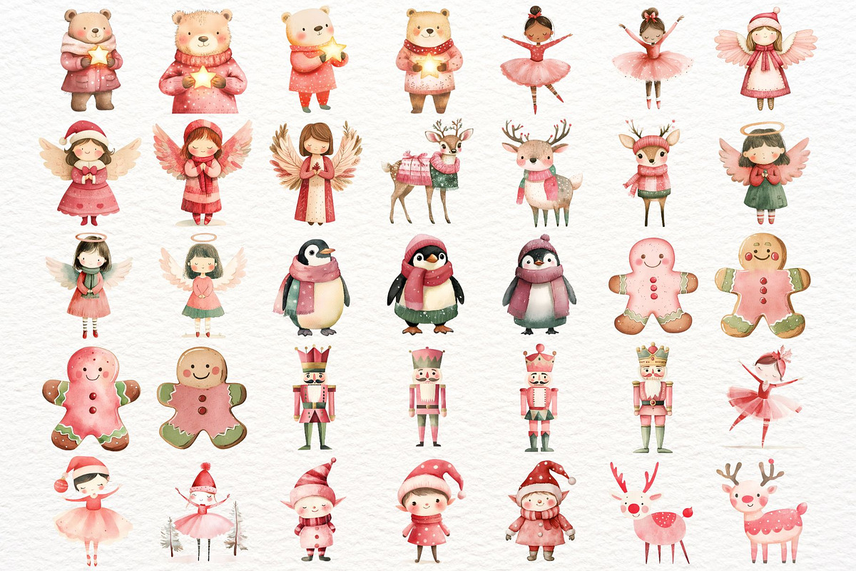 Pink Christmas Watercolor Clipart, a Seasonal Illustration by SugarCloudStudioArt (Photo 2 of 5)