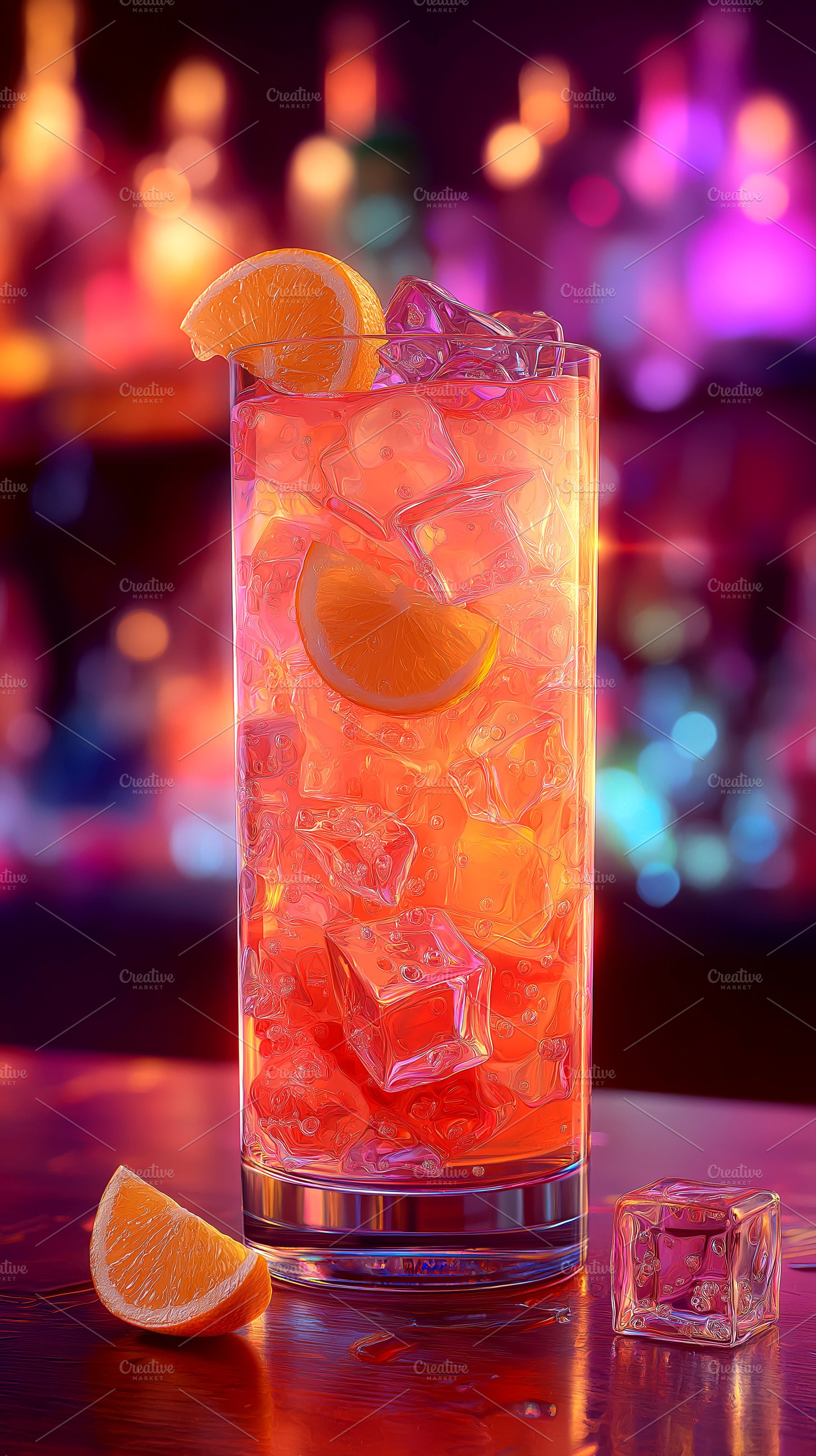 Cocktail Glass with Ice and Orange, a Food & Drink Photo by Ocean Digital Art