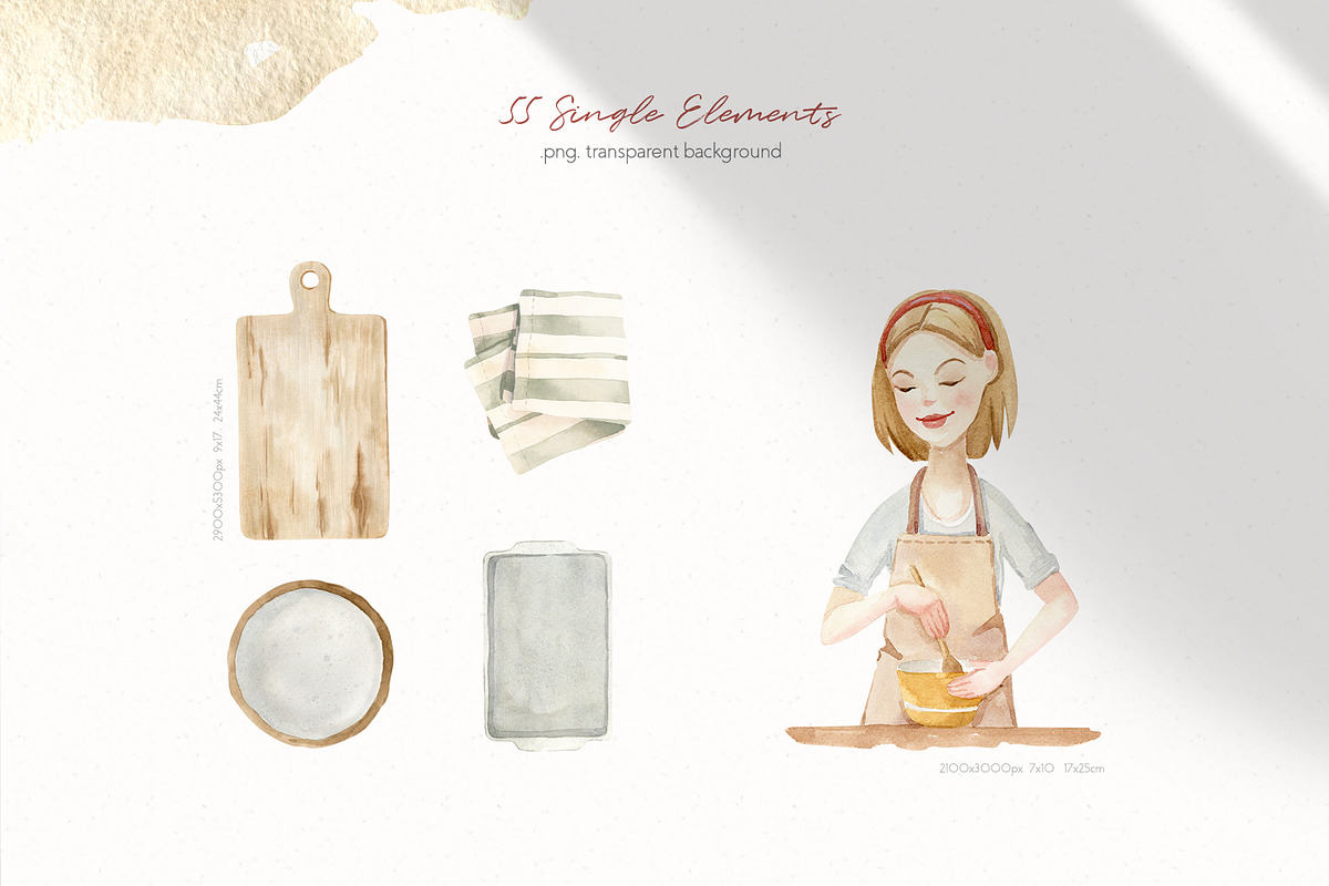 Baking at home - watercolor clipart, an Illustration by Julia M. Watercolor (Photo 4 of 12)
