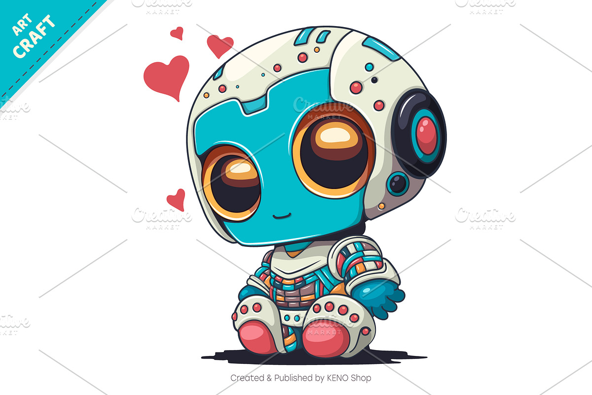 Cartoon robot in love. T-Shirt, PNG,, an Animal Illustration by KENO Mascots (Photo 2 of 3)