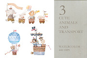 Watercolor Cute Animals & Transport, an Animal Illustration by the_myro (Thumbnail 2 of 11)