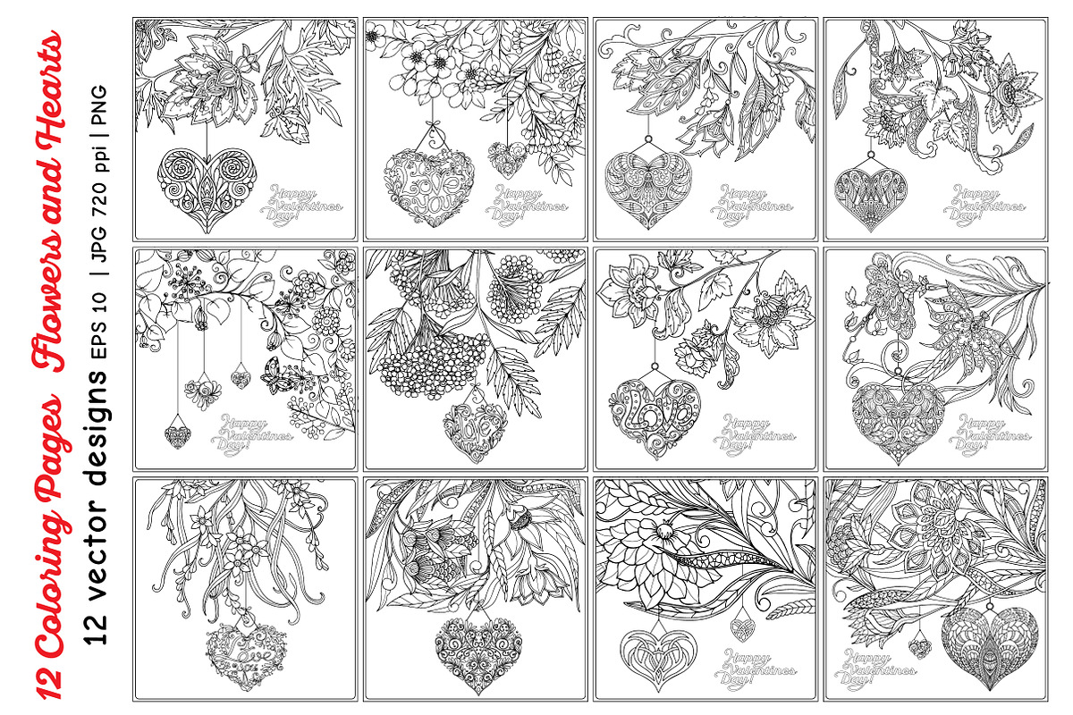 Flowers and Love Hearts, a Decorative Illustration by Elen-Lane (Photo 2 of 6)