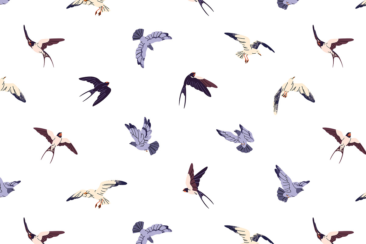 Birds fly in sky, seamless patterns, an Animal Illustration by PaperTrident (Photo 14 of 16)