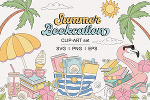 Summer Bookish Beach Girl Clipart, a Seasonal Illustration by @olga.angelloz
