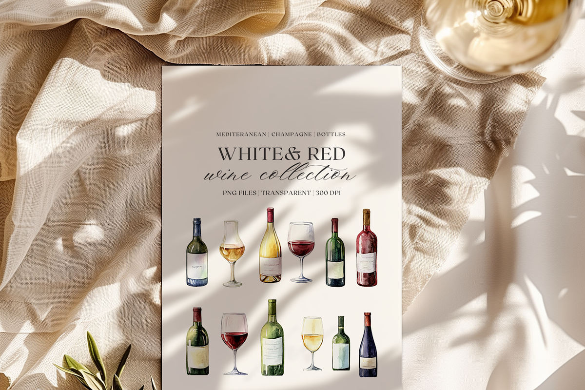 Wine Bottles & Glasses — Watercolor, a Decorative Illustration by ThaismotaCreativeCo (Photo 4 of 7)