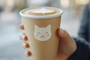 Latte art in a takeaway cup held, a Photo by Dvoevnore photos