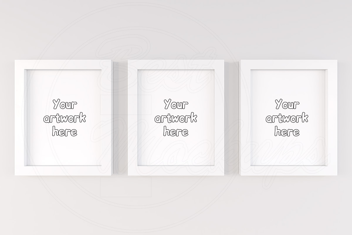 Three poster frame mockup 8x10 inch, a Print Template by BestMockups