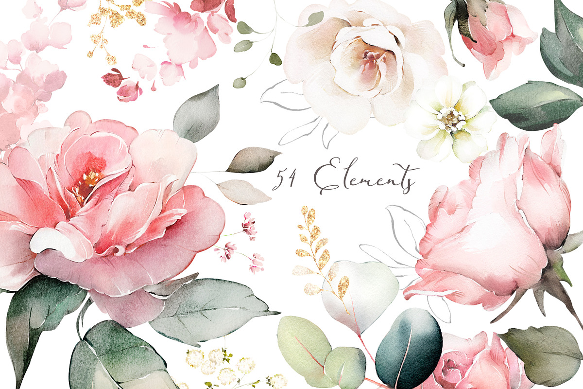 Pink Watercolor roses, a Decorative Illustration by Lisima (Photo 8 of 9)