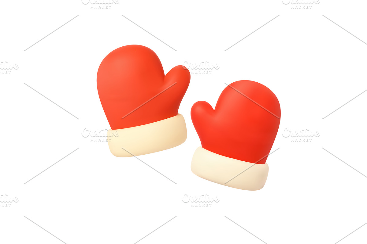 3D two Santa mitten in red and white, an Object Illustration by ModVector