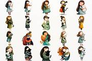 Girl with Cat Watercolor Clipart PNG, an Animal Illustration by SugarCloudStudioArt (Thumbnail 3 of 5)