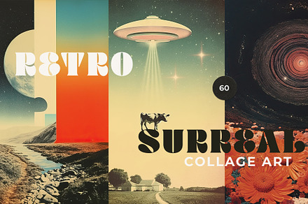RETRO SURREAL Collage Art Prints, a Background Graphic by Lana Elanor