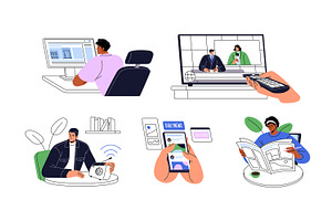People reading breaking news set, a Person Illustration by PaperTrident