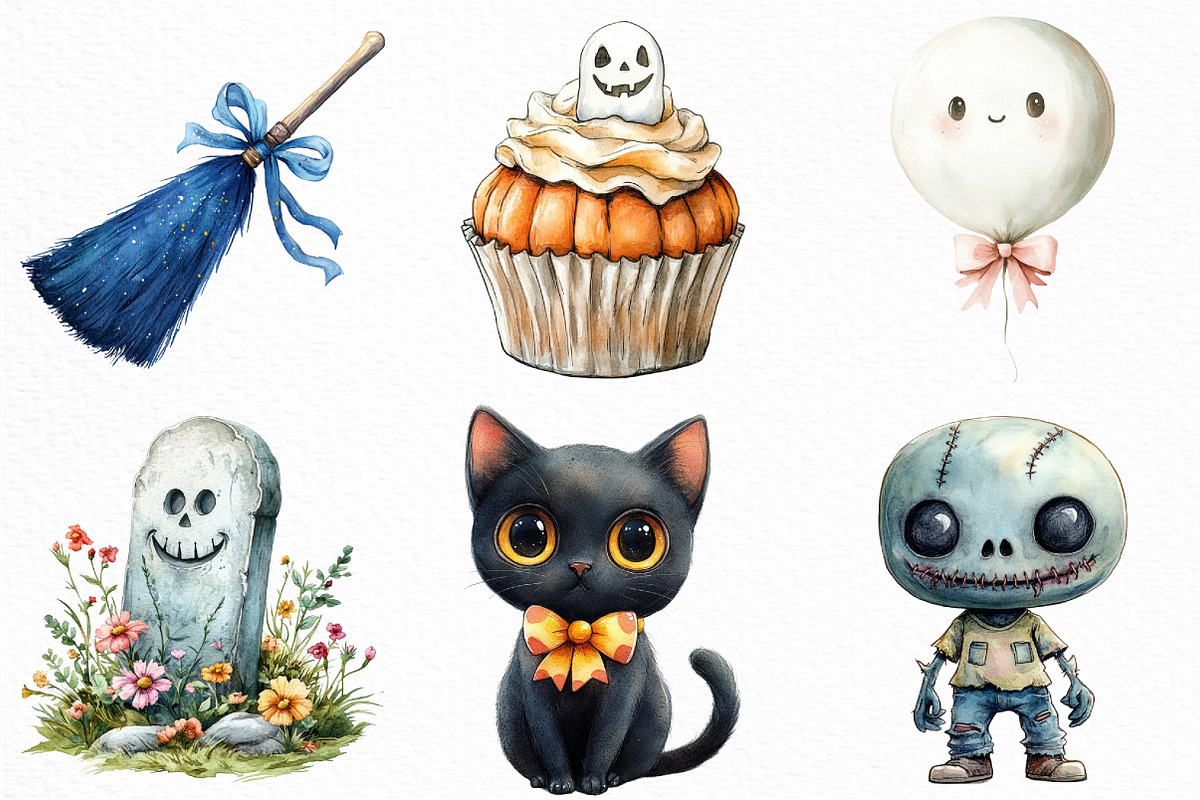 Watercolor Hand Drawn Cute Halloween, an Illustration by Craft Nest (Photo 4 of 6)