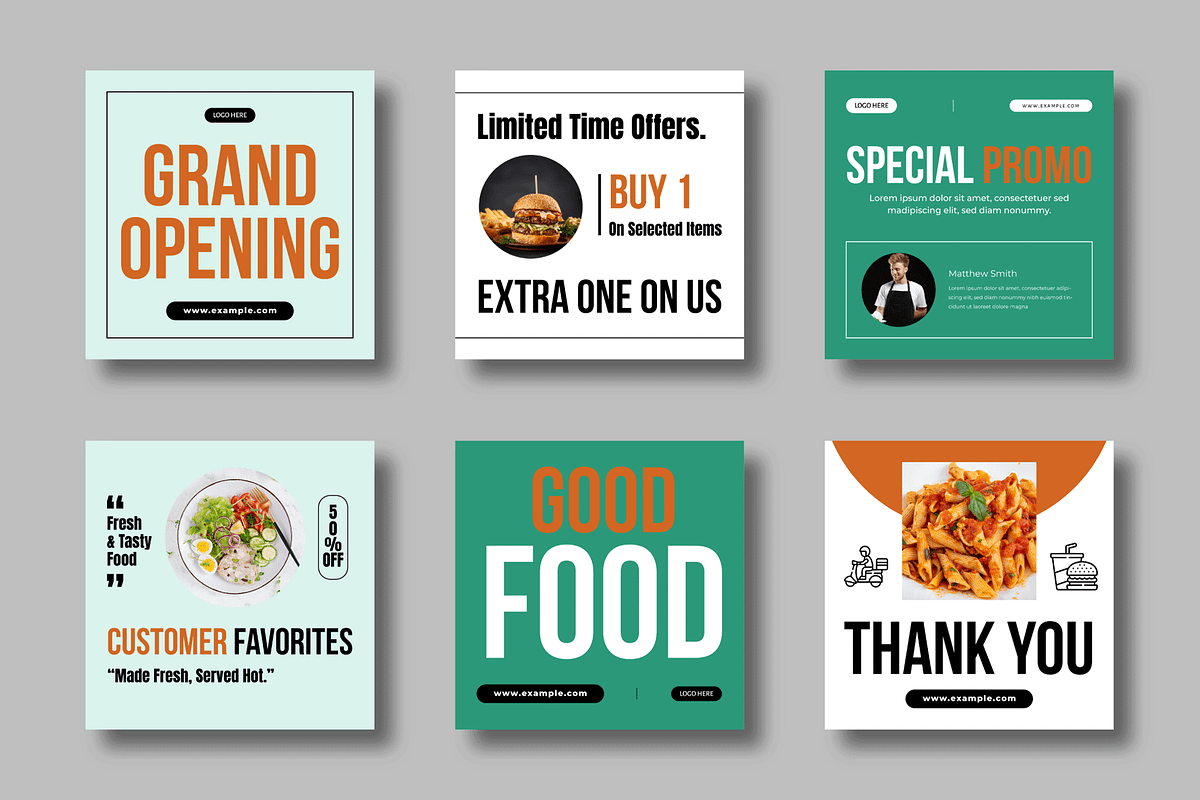 Restaurant Food Social Media Post, a Social Media Template by MightyDesign (Photo 1 of 8)