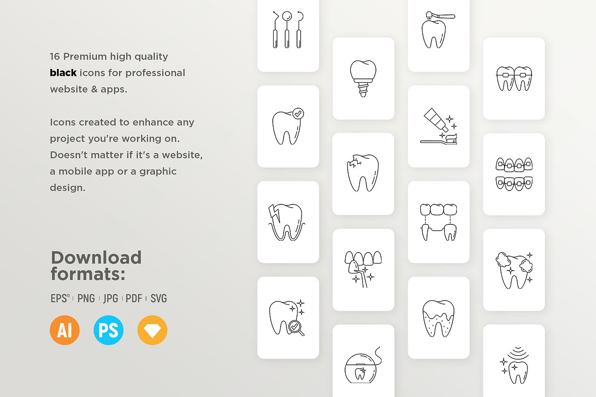 Dentist | 32 Icons Set Hand Drawn, an Outline Icon by Marina Silence (Photo 11 of 17)