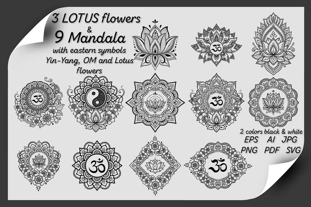 Mandala and Lotus flowers, an Illustration by Katika Shop (Photo 1 of 6)
