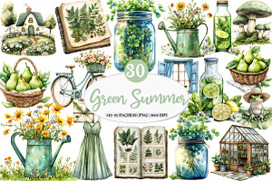 Green Summer Cottagecore Clipart, an Illustration by Watercolor design