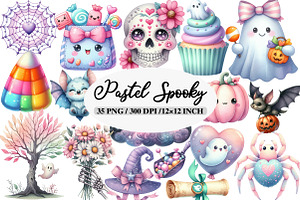 Watercolor Pastel Spooky Halloween, an Illustration by Daily.Designs