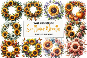 Sunflower Wreaths Clipart, an Illustration by DreamArtGraphic