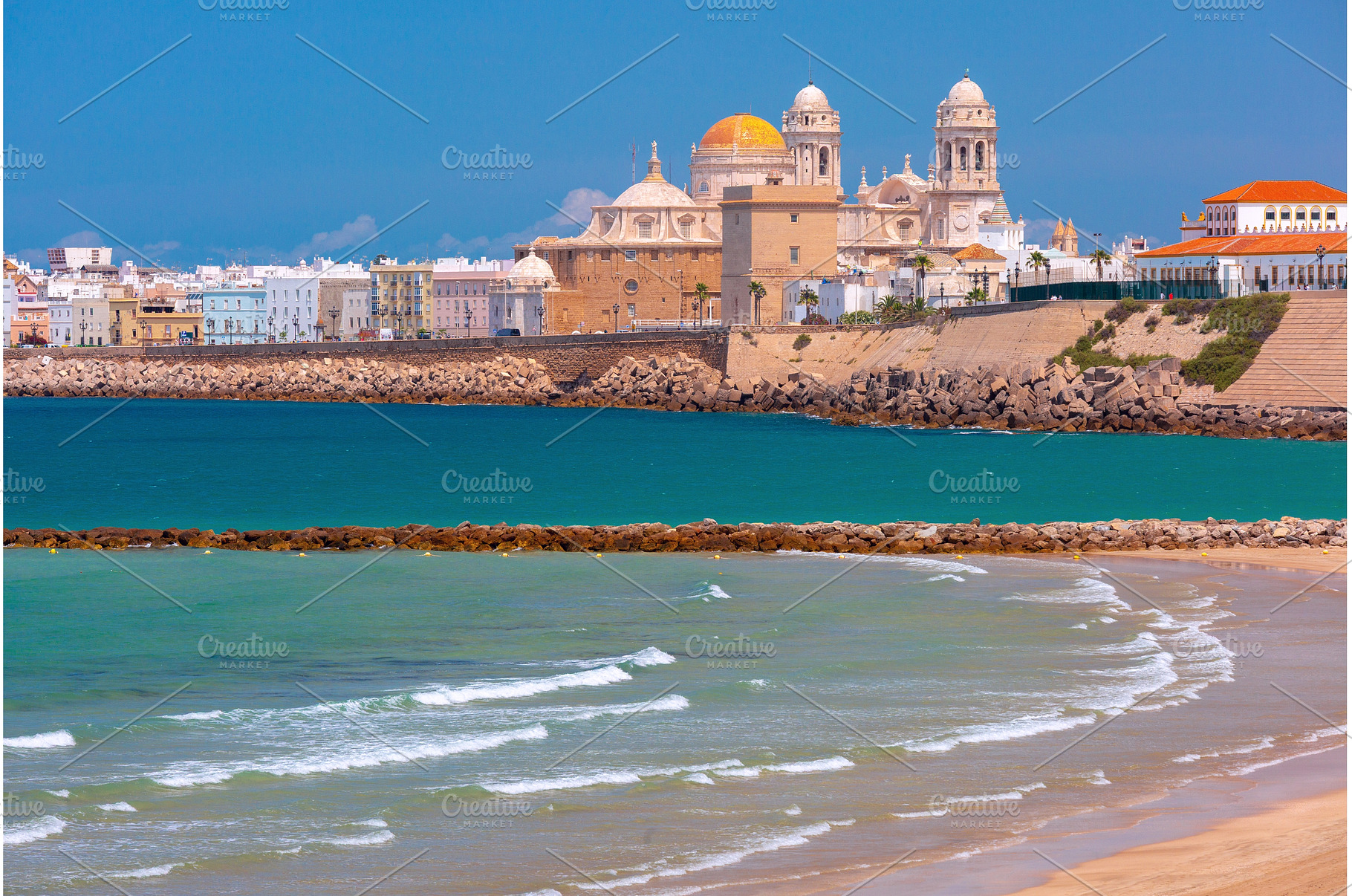 Cadiz cathedral skyline and sandy, an Architecture Photo by kavalenkava