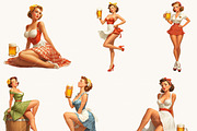 Retro Vintage Beer Girl Clipart, a Person Illustration by BusyDaydesign (Thumbnail 4 of 9)
