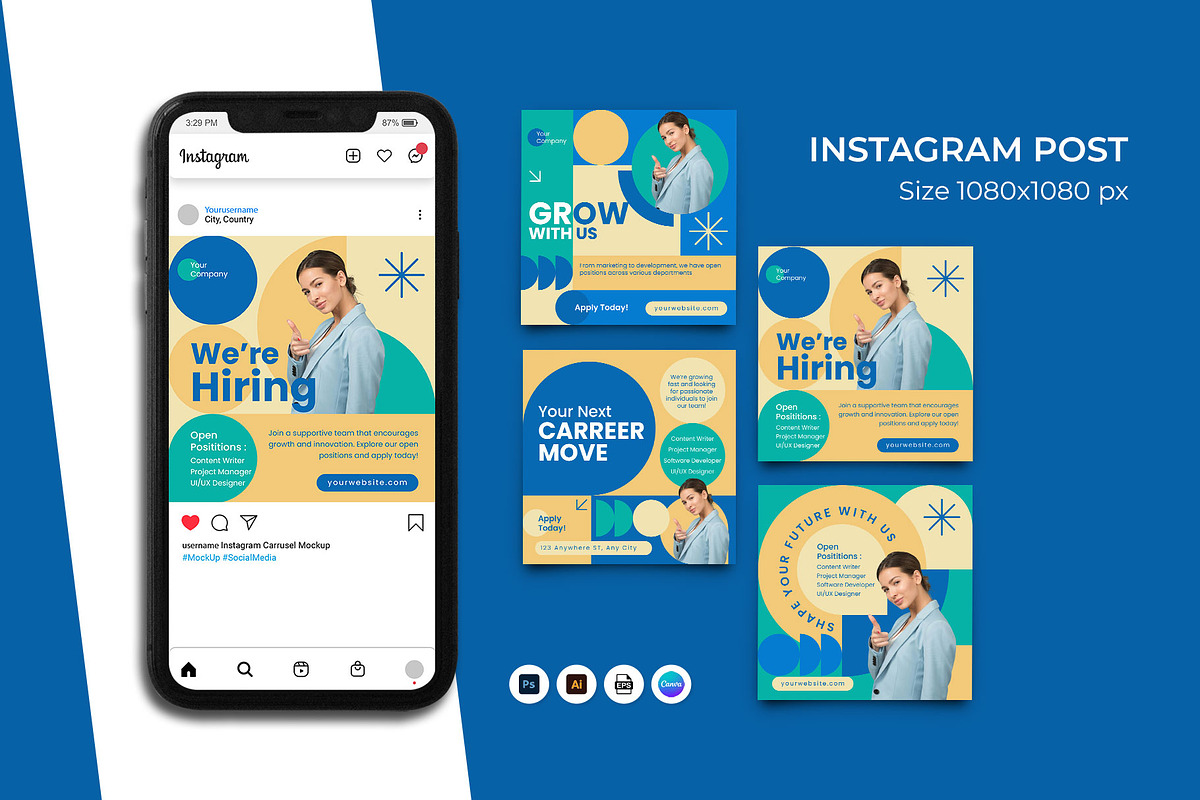 Geometric Hiring Instagram Post, a Social Media Template by Artnivora.Std (Photo 1 of 2)