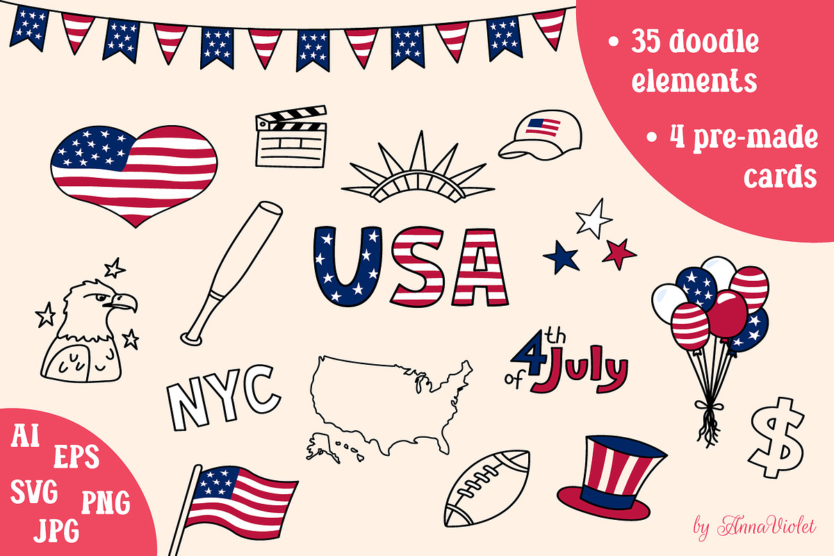 Independence Day | USA Doodles, an Object Illustration by AnnaViolet_store (Photo 1 of 9)