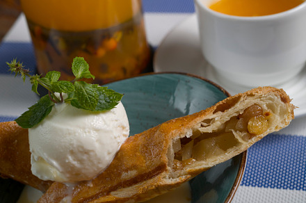 Sweet dessert apple strudel with ic stock photo containing dessert and strudel, a Food & Drink Photo by oleghz