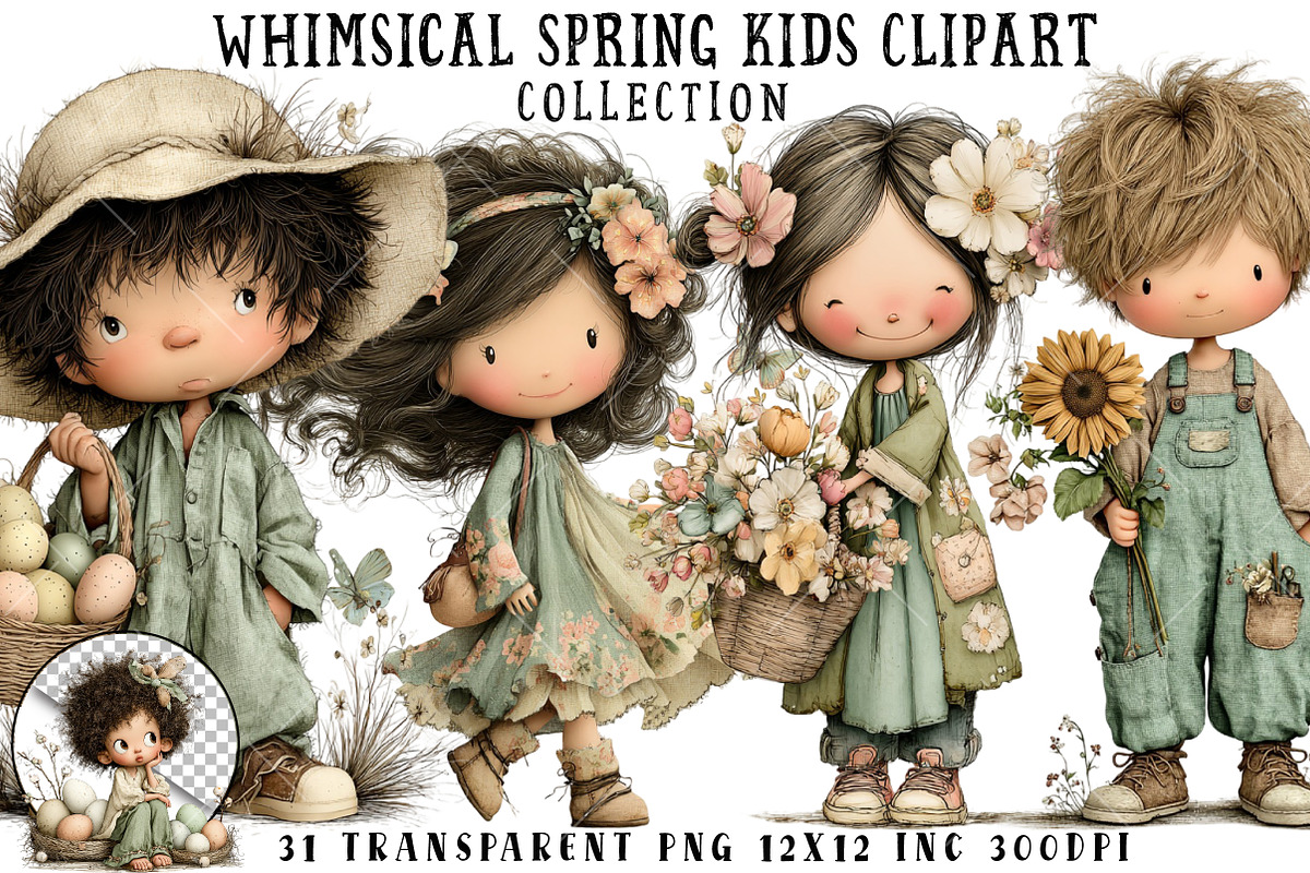 Whimsical Spring Kids Clipart, an Illustration by OK Design (Photo 1 of 6)